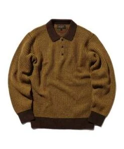 Beams Plus7 Gauge Crochet Like Polo Shirt - Brown Mustard