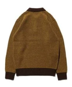 Beams Plus7 Gauge Crochet Like Polo Shirt - Brown Mustard -Men Outfitters Shop BEAMS PLUS 7 gauge crochet like polo shirt Brown Mustard 20231016213107 3