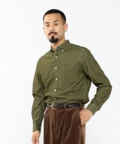 Beams PlusCorduroy Comon Print Button Down Shirt - Green -Men Outfitters Shop BEAMS PLUS Corduroy Comon Print Button Down Shirt Green 20231016213137 2