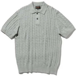 Beams PlusCable Knit Polo - Ice Blue