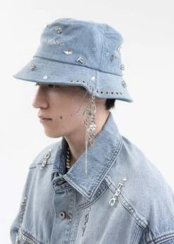 Feng Chen WangDecorated Fishermans Hat - Blue 9 Feng Chen WangDecorated Fishermans Hat - Blue -Men Outfitters Shop BLUE DECORATED FISHERMANS HAT 20230224062806