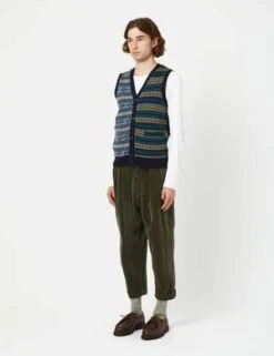 Beams Plus2 Pleat Corduroy Pants - Dark Green