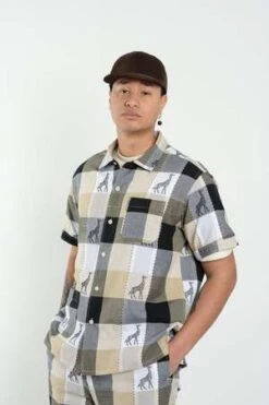 Engineered GarmentsCamp Cotton Giraffe Jacquard Shirt - Beige/Black -Men Outfitters Shop Camp Shirt Beige Black Cotton Giraffe Jacquard 20220204020347