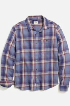 Marine LayerCole Textured Twill Shirt - Large Blue Plaid
