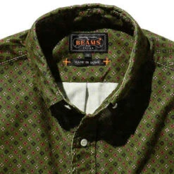 Beams PlusCorduroy Fine Print Button Down Shirt - Green -Men Outfitters Shop Corduroy Fine Print Button Down Shirt Green 20231012181802 1