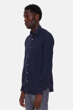 BoglioliCotton French Collar Shirt - Navy -Men Outfitters Shop Cotton French Collar Shirt Navy 20231030185648 2