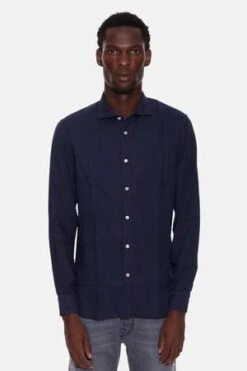 BoglioliCotton French Collar Shirt - Navy