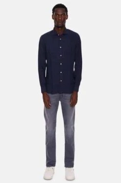 BoglioliCotton French Collar Shirt - Navy -Men Outfitters Shop Cotton French Collar Shirt Navy 20231030185649