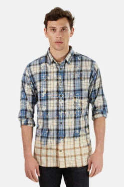 Blue&CreamDip Dyed Flannel Shirt - Blue/Yellow