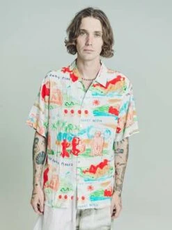 Endless JoyTencel Far Away Places Short Sleeve Shirt - Ecru