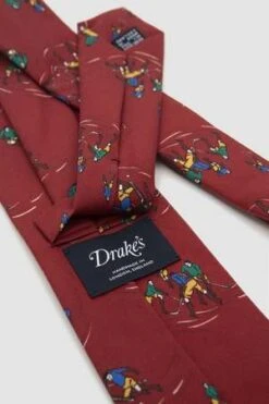 DRAKE'SField Hockey Print Silk Tie - Red -Men Outfitters Shop Field Hockey Print Silk Tie Red 20230929113413 1