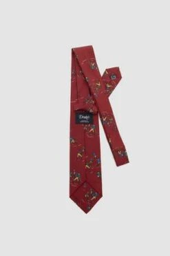 DRAKE'SField Hockey Print Silk Tie - Red -Men Outfitters Shop Field Hockey Print Silk Tie Red 20230929113414