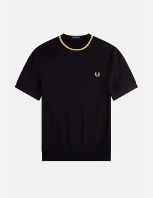 Fred PerryCrew Neck Pique T-Shirt - Black 3 Fred PerryCrew Neck Pique T-Shirt - Black - Image 3