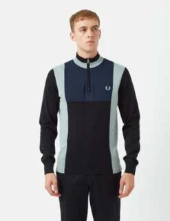Fred PerryLong Sleeve Knitted Cycling Top - Silver Blue/Black