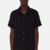 Blue&CreamGauze Short Sleeve Buttondown - Black