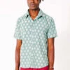 DUSHYANT.Hand Block Printed The Prat Short Sleeve Shirt - Sage/White Leaf Motif