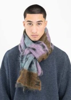 Martine RoseBRUSHED MOHAIR SIGNATURE SCARF - KHAKI/LILAC/CORNFLOWER -Men Outfitters Shop KHAKI LILAC CORNFLOWER BRUSHED MOHAIR SIGNATURE SCARF 20230917085208 1