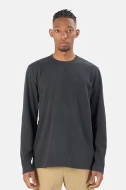 James PerseLightweight Jersey Crew Long Sleeve Tee - Carbon Pigment