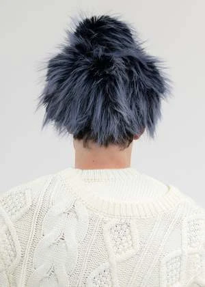 Feng Chen WangFaux Fur Phoenix Pattern Denim Octagonal Hat - Navy 3 Feng Chen WangFaux Fur Phoenix Pattern Denim Octagonal Hat - Navy - Image 3