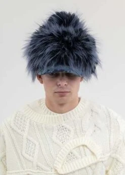 Feng Chen WangFaux Fur Phoenix Pattern Denim Octagonal Hat - Navy