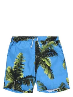 Blue Sky InnPalm Tree Print Swim Trunks - Sky Blue/Multicolor