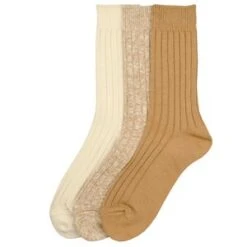 RototoRoToTo Organic Daily 3-Pack Ribbed Crew Socks - Ecru/Brown