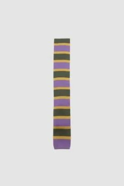 DRAKE'SStripe Silk Knitted Tie - Purple/Grey/Gold