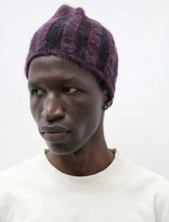 PaaStriped Short Beanie - Eggplant