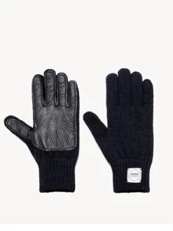 Upstate StockUnisex Leather Patch Wool Gloves - Navy Mix