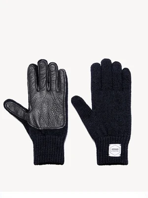 Upstate StockUnisex Leather Patch Wool Gloves - Navy Mix 1 Upstate StockUnisex Leather Patch Wool Gloves - Navy Mix
