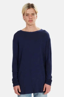 V :: ROOMDouble Gauze Crewneck LS - Navy