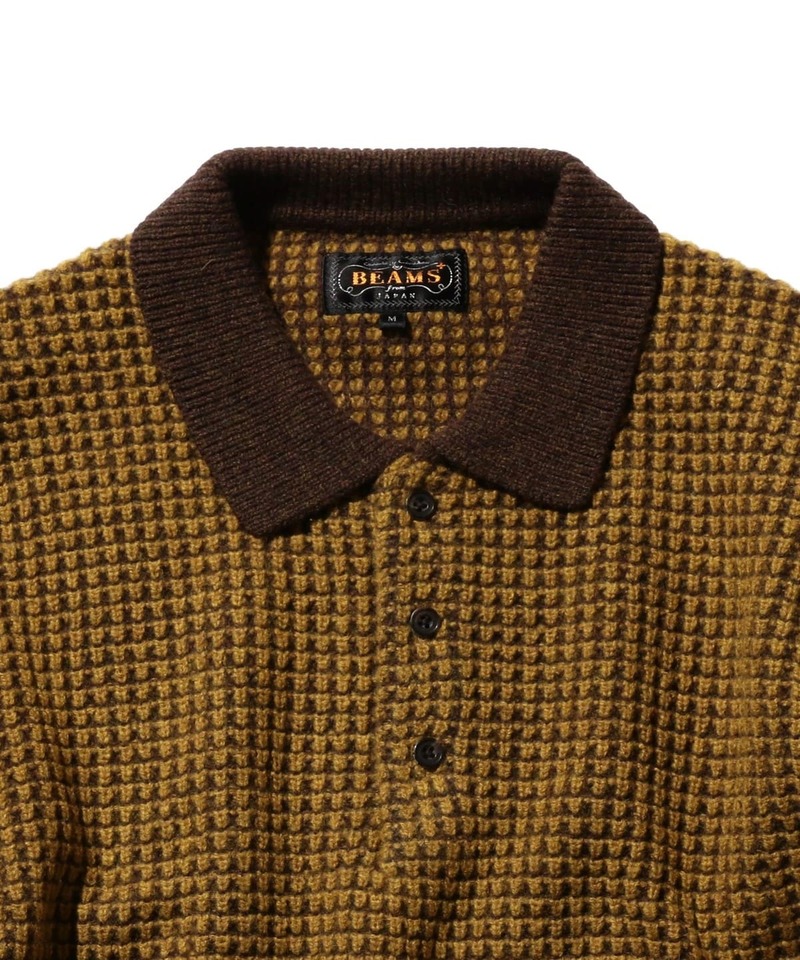 Men Outfitters Shop -Men Outfitters Shop BEAMS PLUS 7 gauge crochet like polo shirt Brown Mustard 20231016213107